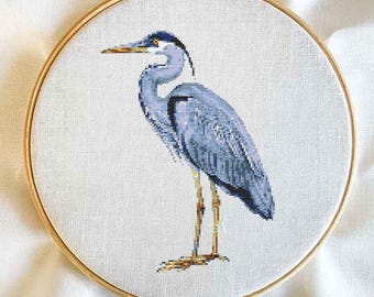 Blue Heron Cross Stitch Template | Blue Herron Embroidery Pattern Download | Bird Cross Stitch Digital Download