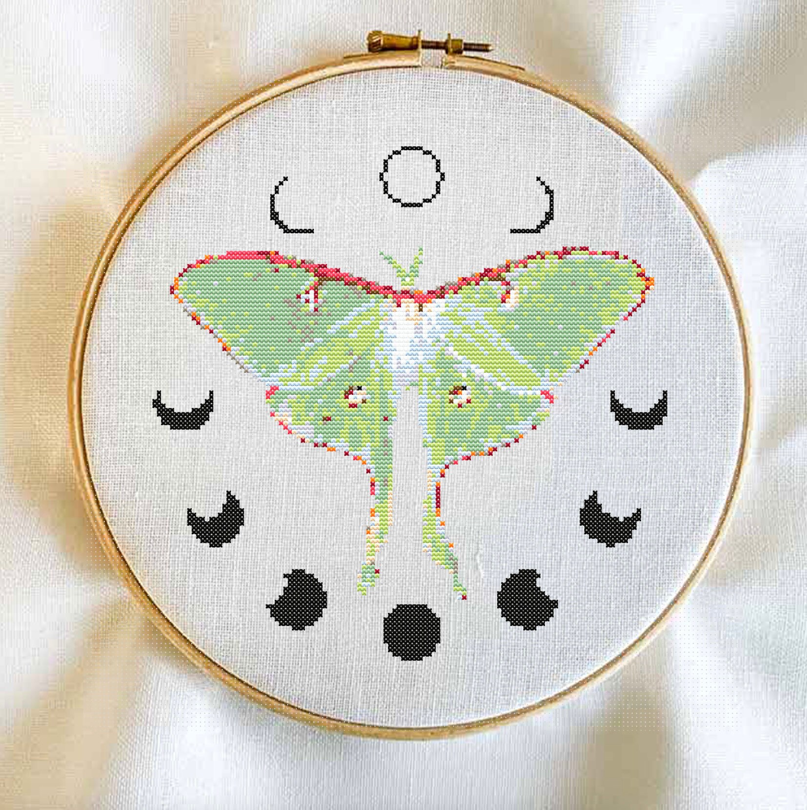 Luna Moth Moon Phase Cross Stitch Template | Stitch Kit Wall Art ...