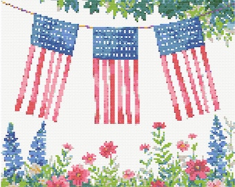 アメリカ国旗のクロスステッチパターン｜独立記念日のデコレーション