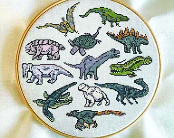 Dinosaurs Cross Stitch Template | Digital Wall Art Kit | Prehistoric Embroidery DIY | Dino Needle Work DIY | Dinosaur Needlepoint Download