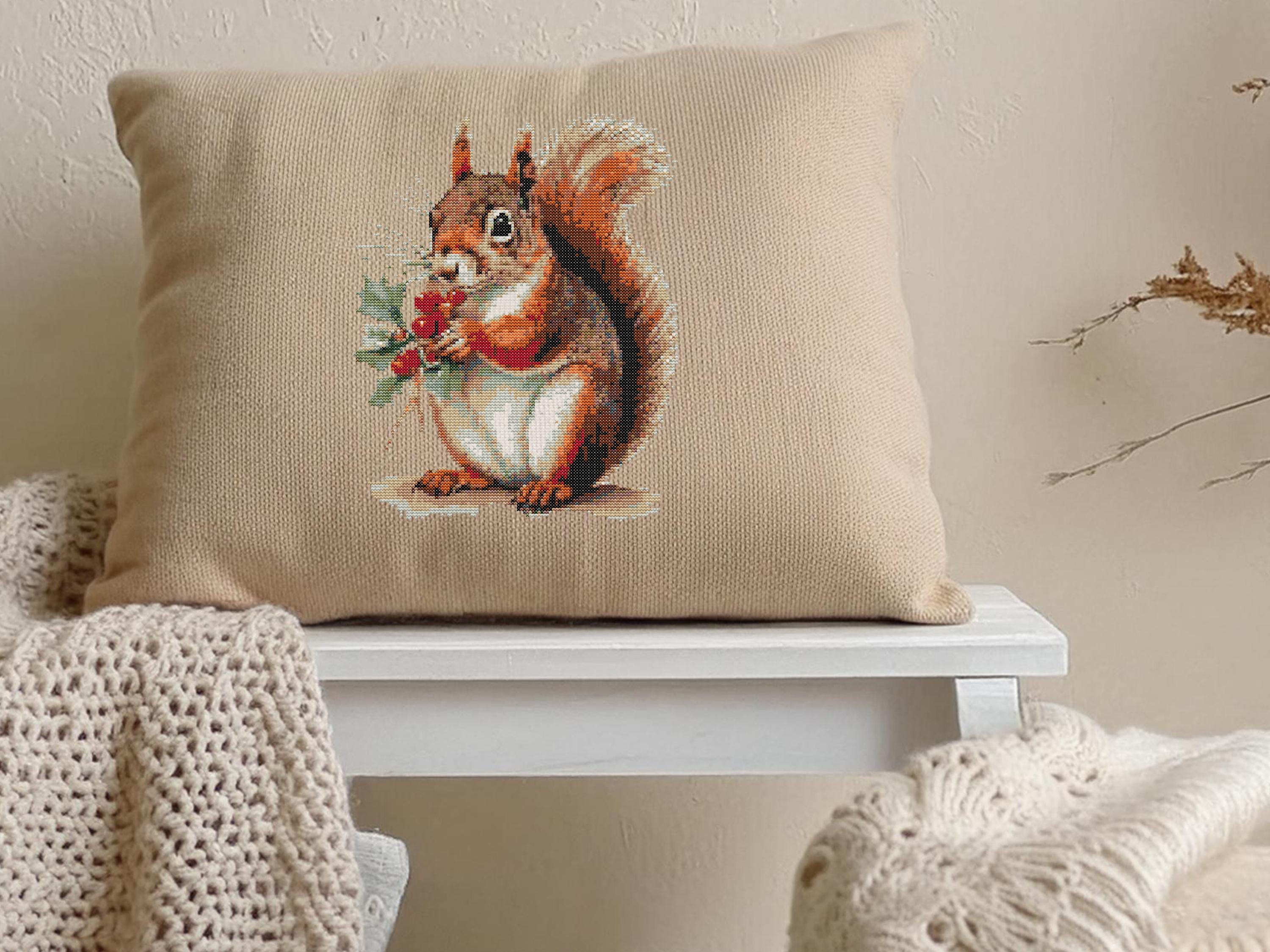 Christmas Squirrel Cross Stitch Template | Holiday Squirrel Embroidery ...