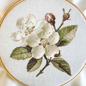 桜のクロスステッチパターン｜花と枝の刺繍テンプレートのダウンロード｜ボタニカルな壁飾りDIY