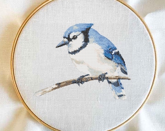 Blue Jay-kruissteeksjabloon | Borduurpatroon blauwe vogel | Blue Jay-borduurpakket DIY downloaden