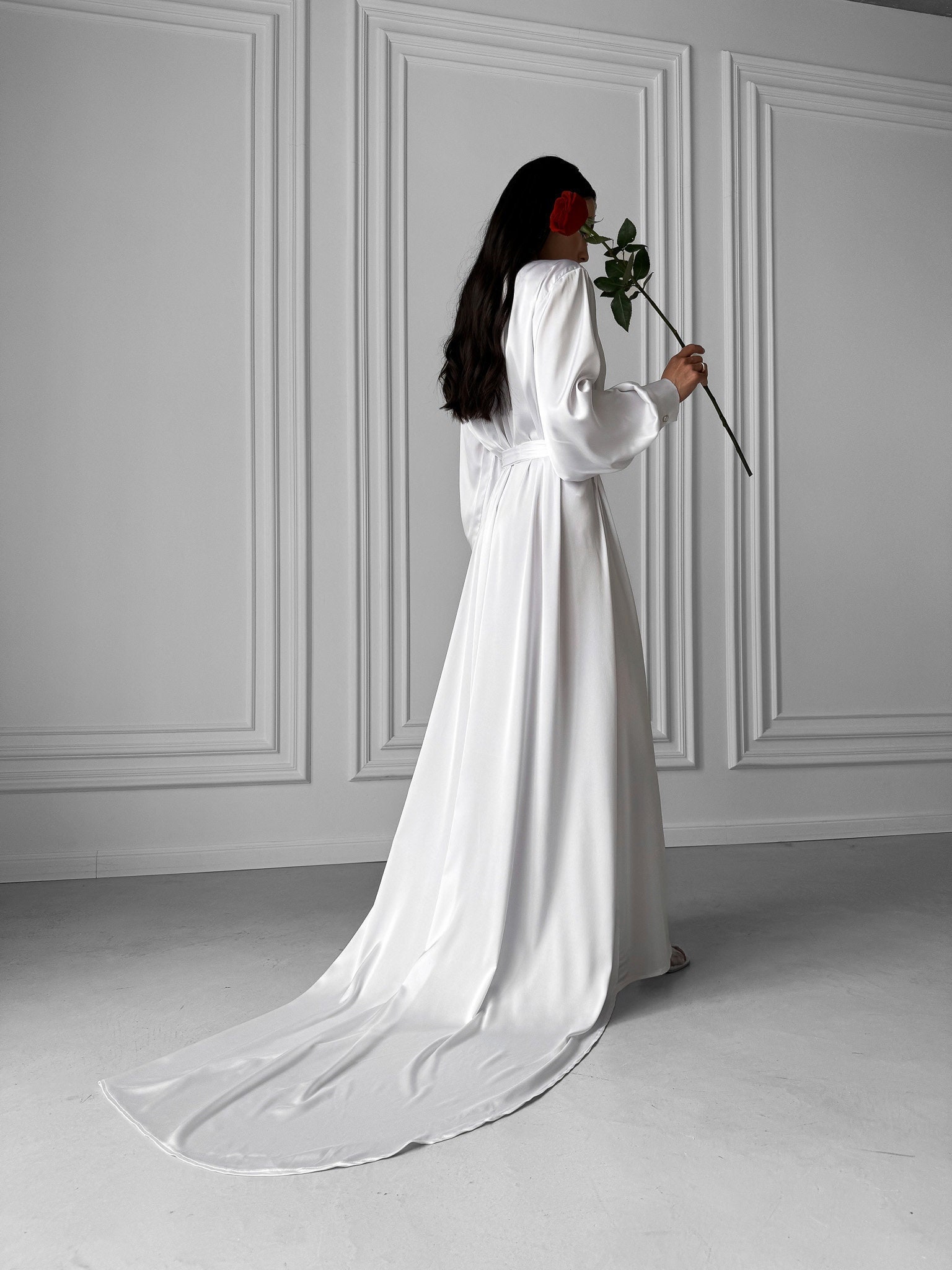 Long silk clearance robe with train