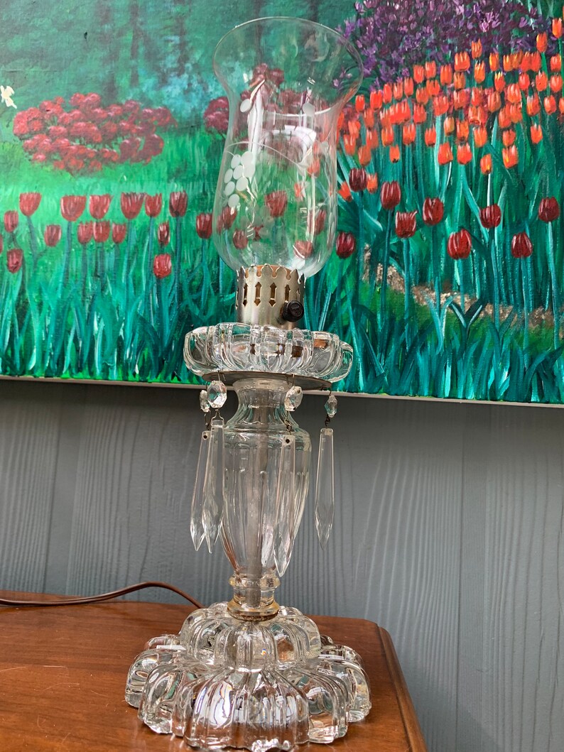Rare Find 1950's, Crystal and Cut Glass With Etched Shade, Hollywood