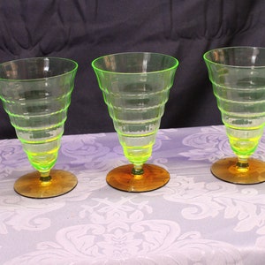 Rare  Set of 3 Collectable Vaseline  Uranium Glass&#39;s by Utility Glass co. Vaseline/Amber 5-1/4&quot; H