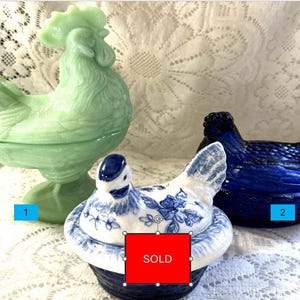 Choice of  Collectable Jadeite Rooster, Cobalt blue hen on a nest