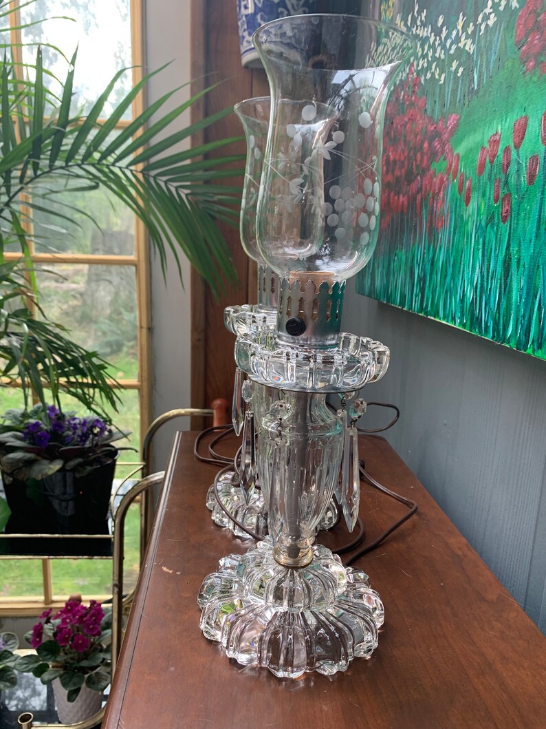 Rare Find 1950's, Crystal and Cut Glass With Etched Shade, Hollywood