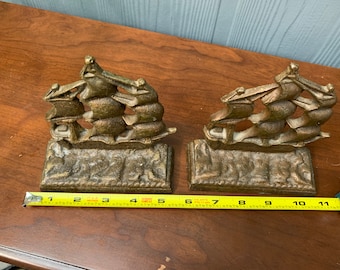 Vintage 60s Ship bookends. Cast bronze