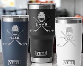 Custom Yeti Tumbler Laser Engraved 20 or 30 oz. or Unbranded 20 oz Tumbler - Personalized laser engraved Hockey Player, Coach Gift