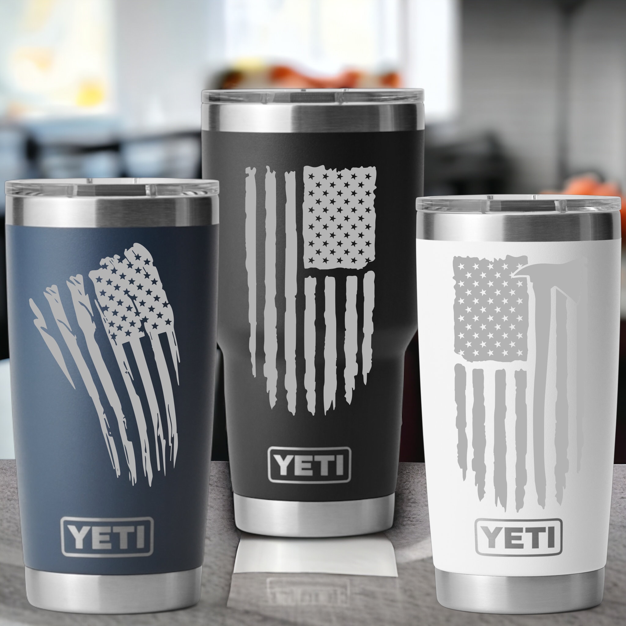 Custom American Flag Engraved Yeti 20/30 Oz Tumbler or Unbranded