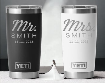 20 oz Yeti Mr and Mrs Custom Tumblers, Personalized Bride and Groom Laser Engraved Mug