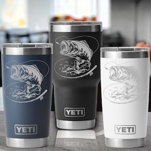 Custom Yeti Tumbler Laser Engraved 20 or 30 oz. or Unbranded 20 oz Tumbler - Bass Fishing, Largemouth Bass
