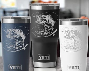 Custom Yeti Tumbler Laser Engraved 20 or 30 oz. or Unbranded 20 oz Tumbler - Bass Fishing, Largemouth Bass