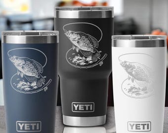 Custom Yeti Tumbler Laser Engraved 20 or 30 oz. or Unbranded 20 oz Tumbler - Crappie Fishing, Crappie
