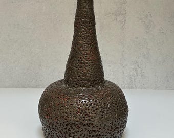 Groovy Handmade Long Neck Lava Like Textured Vase