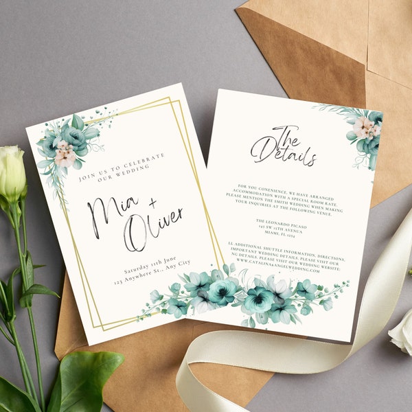 Greenery Wedding Invitation Template Printable Wedding Invitation Wedding Invitation, Edit with Canva Instant Download