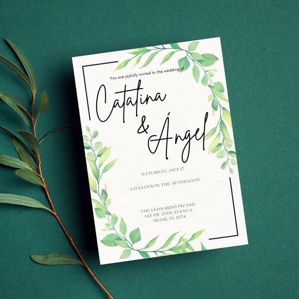 Greenery Wedding Invitation Template Printable Wedding Invitation Wedding Invitation, Edit with Canva Instant Download