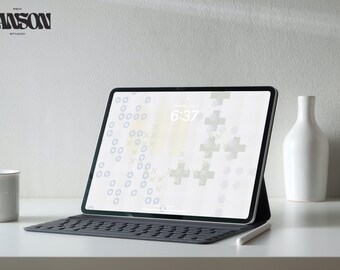 Geométrico abstracto acuarela verde amarillo azul iPad fondo de pantalla descarga digital