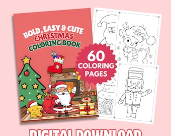 Printbaar kerstkleurboek | Digitale PDF | Voor kinderen en volwassenen | Printbaar, vrolijk, makkelijk en schattig | Kerstkleurplaten voor kinderen