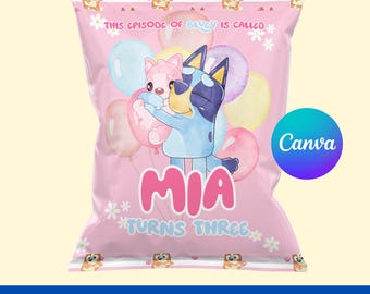 Bluey Editable CHIP BAG | A4 Party Favors | Instant Download | Custom chip bag | Canva template - printables - digital