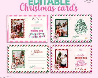 Bewerkbare kerstkaarten in Canva-sjabloon | 6 ontwerpen voor kerstkaarten | Printbare kerstkaarten van 4x6 inch | Gepersonaliseerde kerstkaarten met familiefoto