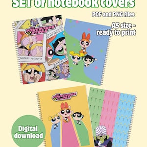 A5 Notebook Covers – Powerpuff girls | Printable Lined Pages | Front & Back Covers | Digital Download | Spiral Notebook DIY