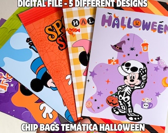 Halloween-chipzakkenbundel / Halloween-snoepzak / Halloween digitale bestanden / Pakket met meer dan 200 PNG-geanimeerde Halloween-personages