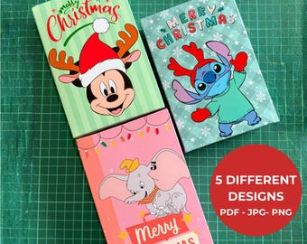 Disney-printbare dozen / kerstdozen / digitale kerstartikelen / pakket van 5 Disney-thema kerstdoosontwerpen