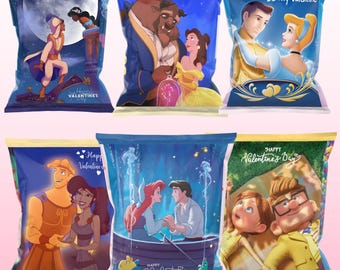 Disney chipszakjes voor Valentijnsdag | Printbaar | 11 liefdessnackwikkels | A4 PDF feestcadeautjes | Direct te downloaden Valentijns traktatiezakjes