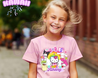 Personalized Cute Catt Birthday Tshirt, Kawaii Cart Birthday Theme Party, Cute Shirt, Personalized Family Birthday Party, Gifts for Birthday