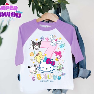Personalized Cute Catt Birthday Tshirt, Kawaii Cart Birthday Theme Party, Cute Shirt, Personalized Family Birthday Party, Gifts for Birthday