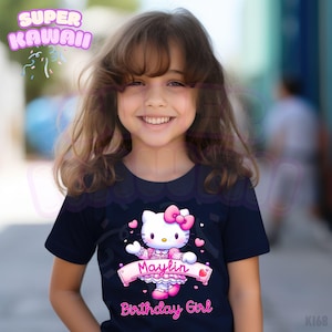 Kawaii Kitty Birthday T Shirt, Kawaii Cat Birthday Theme Party Shirt, Personalized Family Shirt, Gift for Girls, Unisex Shirt KI68