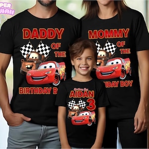 T-shirt de famille pour anniversaire de voitures, fête à thème d'anniversaire McQueen, cadeau pour anniversaire d'enfant, fête d'anniversaire, anniversaire de famille personnalisé