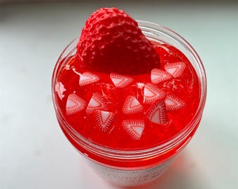 Strawberry slime- Strawbery jello slime- red slime- clear slime- gifts for kids- gifts for her- gifts for him- scented slime- fruity slime