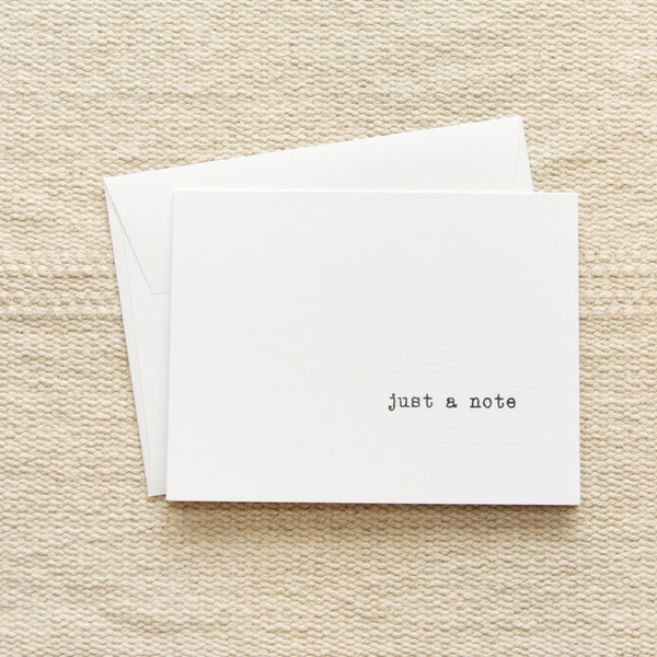 Minimalist Typewriter Note Card | just a note, simple greeting card, black and white stationery, A2 size notecard, personal note for friend