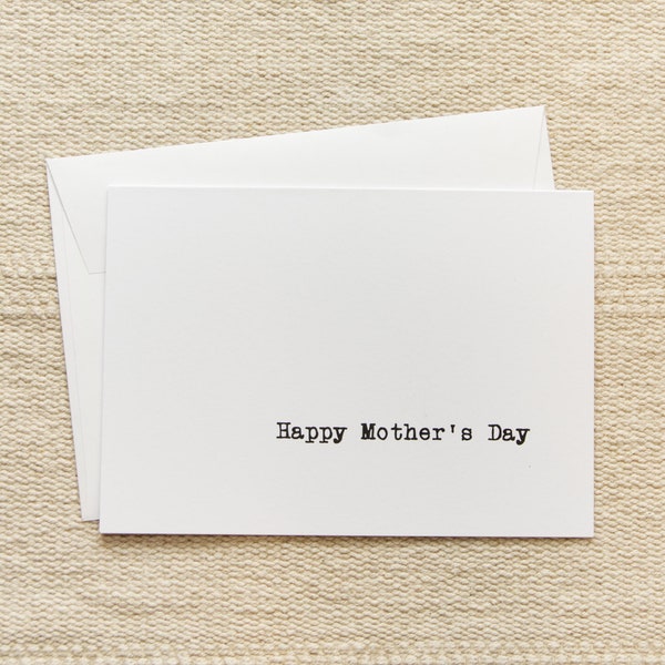 Simple Minimalist Mother's Day Card | Vintage Typewriter Card for Mom, Black and White, Blank Inside, Large 5 by 7 Card Clean Uncluttered