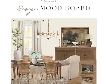 Op maat gemaakt moodboard voor interieurontwerp | Kamerontwerpconcept en kleurenpalet | Meubelindeling en boodschappenlijst | Make-over virtuele kamer