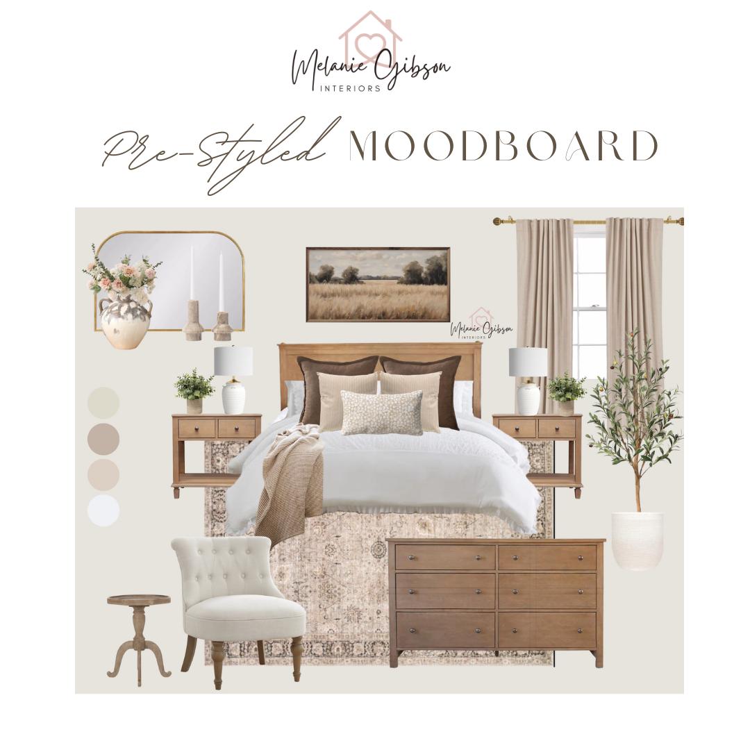 Modern Farmhouse Bedroom Moodboard and Shopping List Premade Moodboard ...
