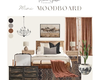 Mini tablero de inspiración / Diseño de interiores virtual asequible para una habitación / Concepto de decoración y plan de estilismo online