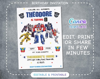 Printable Rescue Bots Birthday Invitation, Optimus Prime invite, Autobots party invitation, Bumblebee invitation, transformers party
