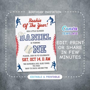 Baseball invitation, national league birthday invitation template, Printable editable invite, rookie of year, sports invite, base ball party
