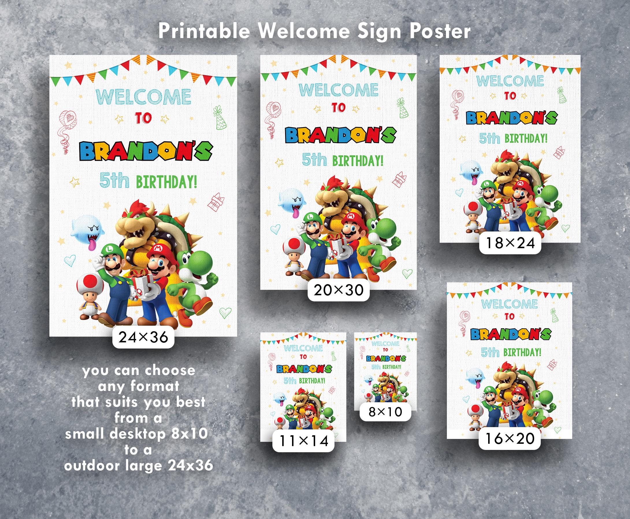 Mario Printable Welcome Sign Template, Super Birthday Party Welcome in ...