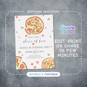 Pizza birthday invitation, pizza birthday invitation, italian printable editable party invite template, pizzeria invitation, first birthday