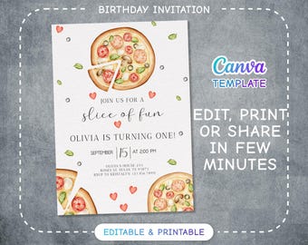 Pizza birthday invitation, pizza birthday invitation, italian printable editable party invite template, pizzeria invitation, first birthday