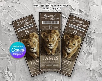 Lion King Mufasa Simba Birthday invitation, Editable printable ticket Invitation, Movie Party Invite Template, cinema boy bday, first second