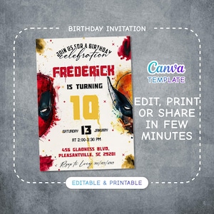 Editable Deadpool and Wolverine Birthday Invitation, Wolverine Deadpool Superheroes Party, printable Invitation