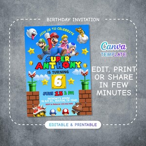 Birthday Invite boy girl, Super mario invitation, mario bros movie invitation, Instant Download, video game Birthday Invite template