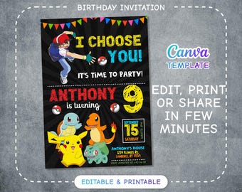 Printable Birthday Invitation, b-day invite, editable invitation, anime birthday invite, Instant Download