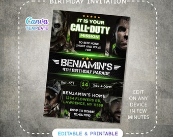 Gamer birthday invitation, Printable editable invite, video game party, game bus, boy birthday, digital template